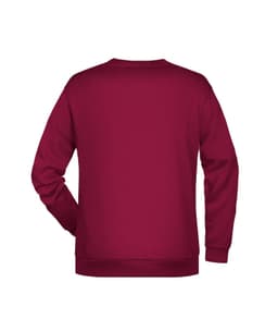 A burgundy men's sweatshirt with a crew neckline and long sleeves, featuring a logo on the back.