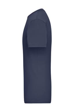 A navy blue work T-shirt with short sleeves and a simple design, featuring a logo on the front.