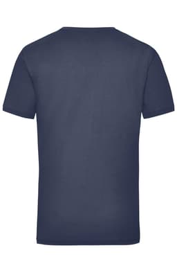 A navy blue work T-shirt with a classic crew neck and short sleeves. It features a logo on the back.