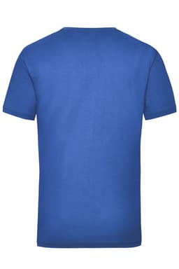 A blue work t-shirt featuring a plain design with short sleeves and a crew neckline. It has a logo on the back.
