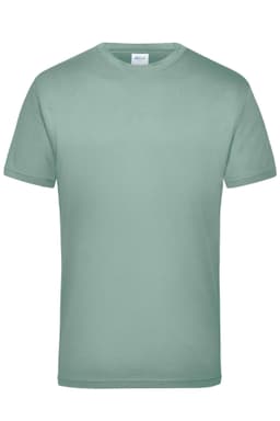 A mint green work T-shirt with short sleeves and a crew neck, featuring a logo on the label.