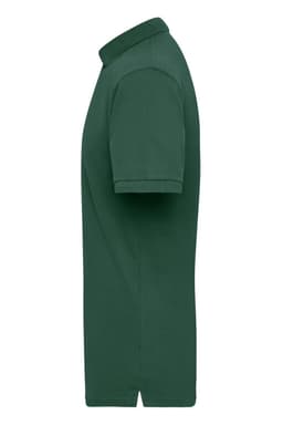 A green work polo shirt with short sleeves and a collar, featuring a small logo on the chest.