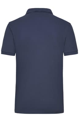 A navy blue work polo shirt featuring a classic design and a small logo on the back.