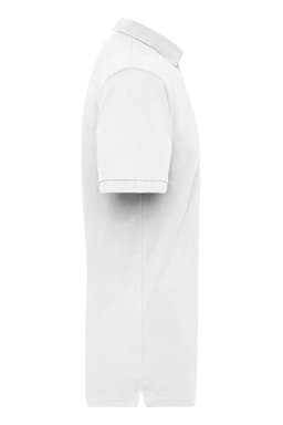 A light grey work polo shirt featuring a collar and short sleeves, with branding on the front.