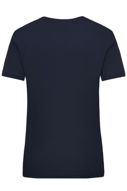 A navy blue short-sleeve women's work t-shirt with a plain back and no visible branding.