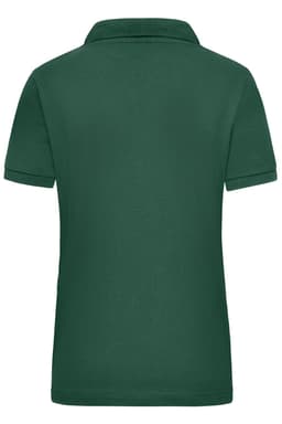 A work polo shirt for women in dark green, featuring a classic collar and short sleeves. It has a logo at the back.