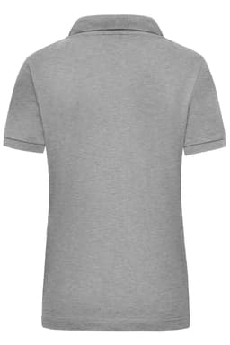 Grey women's work polo shirt with short sleeves and a collar. The back view displays a clean, simple design.