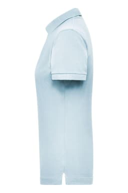 A light blue women's polo shirt with a classic collar and short sleeves, featuring a small logo.