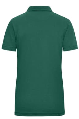 A green ladies workwear polo shirt with a classic collar and short sleeves, featuring a logo on the side.