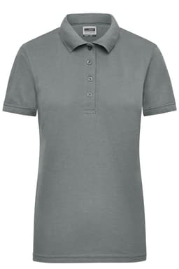Ladies' workwear polo in a soft grey colour, featuring a classic collar and button placket. Includes a logo.