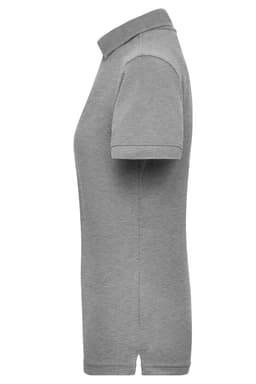 A grey ladies' work polo with a classic collar and short sleeves, featuring a logo on the chest.