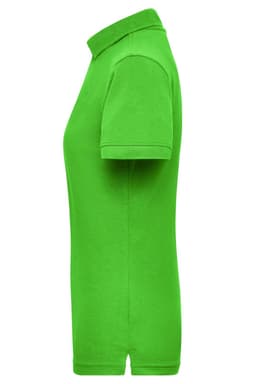 A vibrant green ladies' polo shirt with a classic collar and short sleeves, featuring a logo.