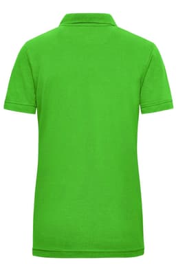 A vibrant green ladies work polo shirt with a classic collar and short sleeves, featuring a logo.