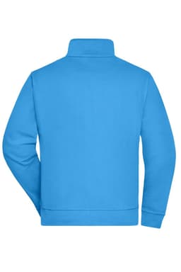 A bright blue workwear sweat jacket with a high collar and long sleeves. The back view features a smooth design.