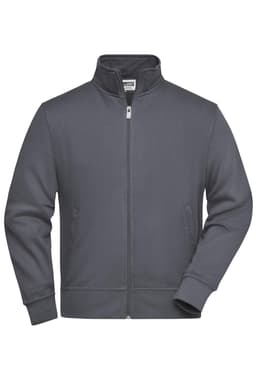 A grey zip-up workwear sweat jacket with a high collar and side pockets. Features a logo on the chest.