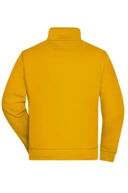 A yellow sweat jacket with a high collar and long sleeves, featuring a logo.