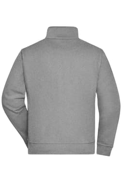A grey sweat jacket with a high collar and long sleeves, featuring a logo.