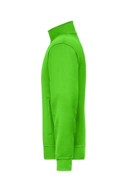 A vibrant green workwear sweat jacket featuring a high collar and side pockets.