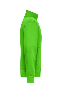 A vibrant green workwear sweat jacket with a high collar and zip pockets, featuring a logo.