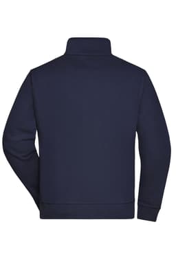 A navy workwear sweat jacket featuring a high collar and long sleeves, with a simple design and no visible logos.