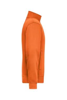 An orange Workwear Sweat Jacket with a zip pocket, featuring a high collar and fitted cuffs.