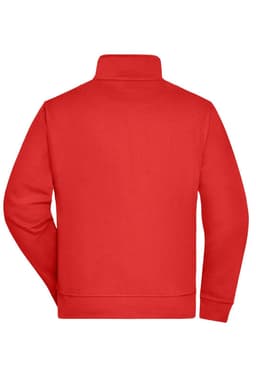 A red sweat jacket with a high collar, featuring a plain back and a simple design.