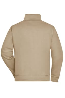 A beige workwear sweat jacket with a high collar and long sleeves, featuring a logo. Back view displayed.