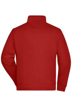 A red workwear sweat jacket with a high collar and a solid back view. It features a subtle logo design.