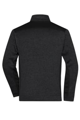 A men's knitted workwear fleece jacket in black, featuring a plain back design and a high collar.