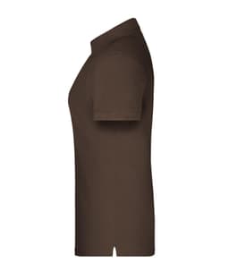 A brown work polo shirt with a classic design, featuring a collar and short sleeves. It has a logo on the chest.