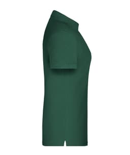 A dark green ladies' polo shirt with a classic design and short sleeves, featuring a logo on the chest.