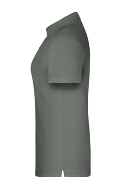 A grey ladies' work polo shirt featuring a classic design and a side view. The shirt includes a logo without visible text.