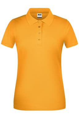 A ladies' polo shirt in bright yellow with a classic collar and short sleeves. Features a brand logo on the chest.