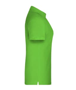 A green ladies' polo shirt featuring a classic design and short sleeves, with branding on the side.