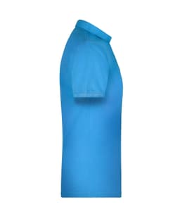 A blue men's polo shirt featuring a collared neck and short sleeves, with a logo on the front.