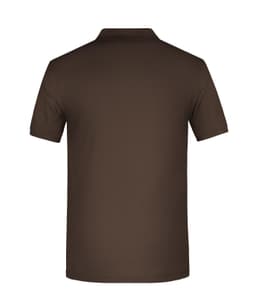 A brown men's work polo shirt with a collar and short sleeves, featuring a logo on the back.