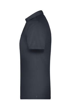 A dark grey men's polo shirt with short sleeves and a collar, featuring a logo on the side.