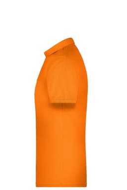 An orange polo shirt with a classic collar and short sleeves, featuring a logo.