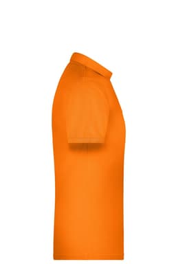 An orange men's polo shirt with a classic collar and short sleeves, featuring a logo on the chest.