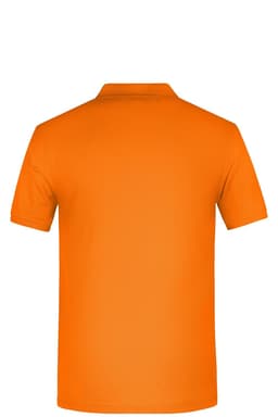 A bright orange men's work polo shirt with a collar and short sleeves, featuring a logo.