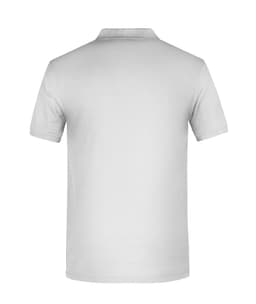 A grey men's polo shirt with a collar and short sleeves, featuring a logo on the back.