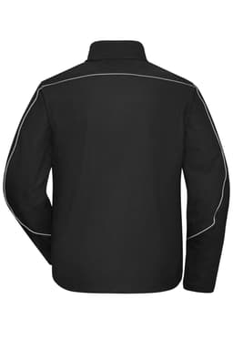 A black softshell light jacket with contrasting piping details, featuring a collar and long sleeves.
