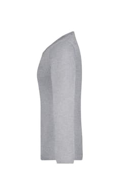 A grey long-sleeved ladies shirt displayed from the side. The shirt has a simple design and includes a logo.