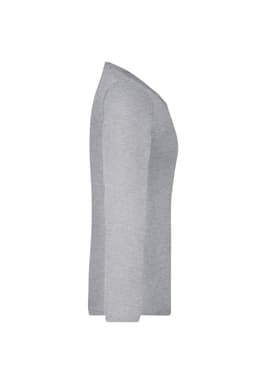 A medium-sized ladies' shirt in grey with long sleeves and a simple design. It features a logo.