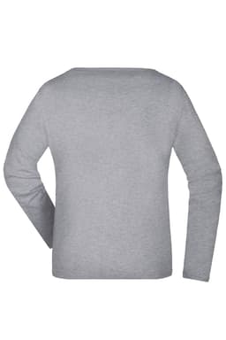 A grey long-sleeve ladies' shirt with a standard cut and a plain back design. Features a logo.