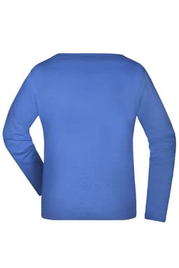 A medium ladies' long sleeve shirt in a vibrant blue colour, featuring a smooth back design and a simple silhouette.