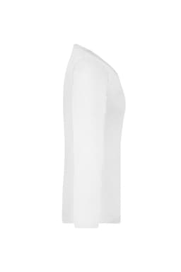 A white long-sleeve ladies' shirt with a fitted design, featuring no visible logos or branding.