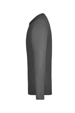 A long-sleeve men's t-shirt in a medium size, featuring a solid grey colour and a logo.