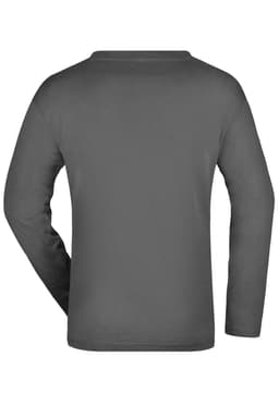 A long-sleeved men's T-shirt in grey, featuring a plain back without any visible logos or designs.