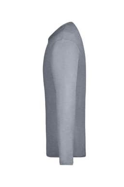 A grey long-sleeve men's t-shirt displayed from the side, featuring a classic cut and a simple design.
